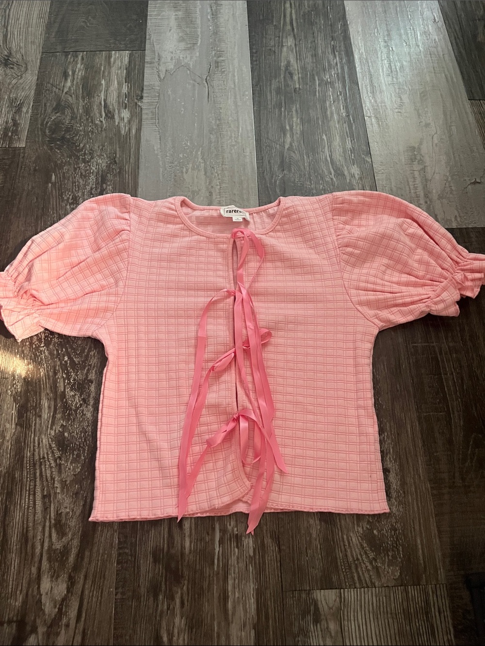 Pink Puff-Sleeve Tie-Front Top